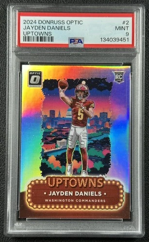JAYDEN DANIELS PSA 9 2024 PANINI DONRUSS OPTIC #2 ROOKIE UPTOWNS PRIZM SSP 9451