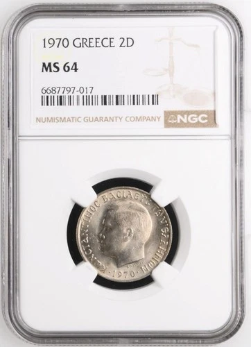 Greece 2 Drachmai 1970 NGC MS 64