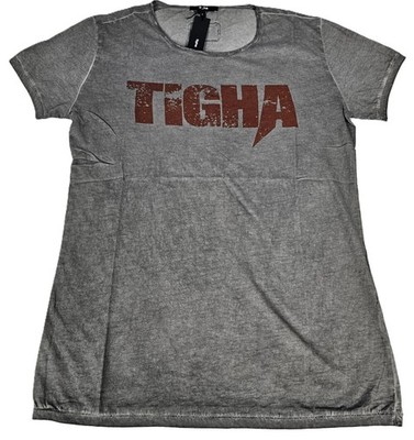 Tigha Mens T-Shirt Logo Waves MSN Vintage Grey Size M