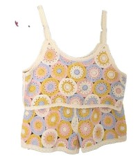 Rebellion Women s Crochet Tank Shorts 2pc Set Floral Lined Elastic M C0452