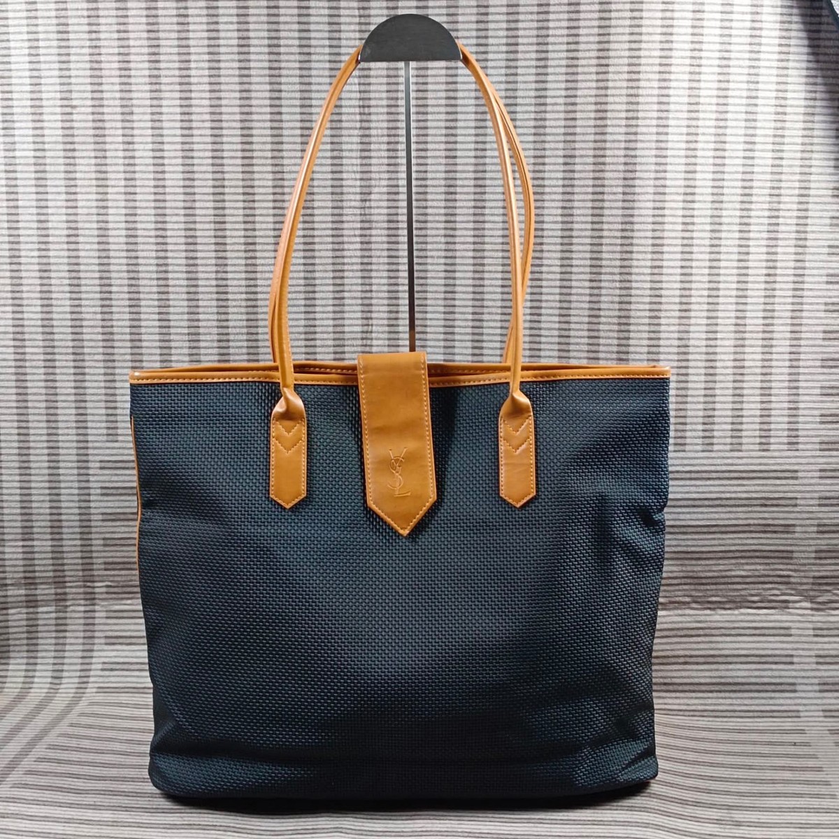 Vintage YSL Yves Saint Laurent Black Coated Nylon Shoulder Tote