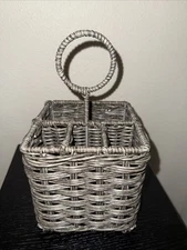 Rattan Wire Napkin Utensil Picnic Caddy Gray