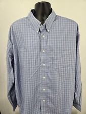 Eddie Bauer Shirt 2XLT TALL Blue Plaid Wrinkle Resistant Button-Down Cotton Men