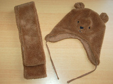 Ensemble bonnet chapka style ourson et écharpe coloris marron taille 18/24 mois