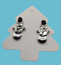 Snowman Stud Earrings Silver Tone Pierced Post