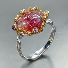 Carving watermelon Natural Tourmaline Ring 925 Sterling Silver Size 7 /R471320