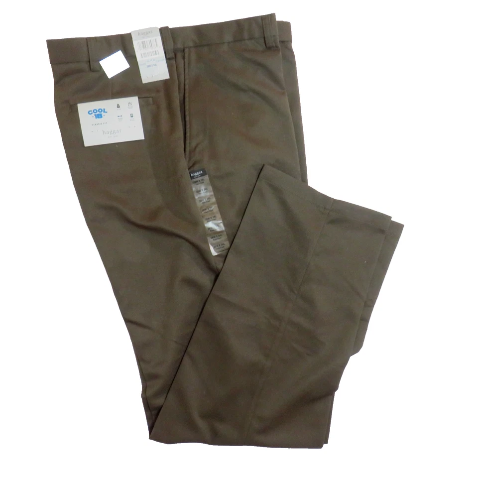 Pantalones Haggar Cool 18 Calce Clásico Confort Cintura Frente Plano Para Hombres 38x34 Marrón ¡NUEVOS! Foto 3 de 4