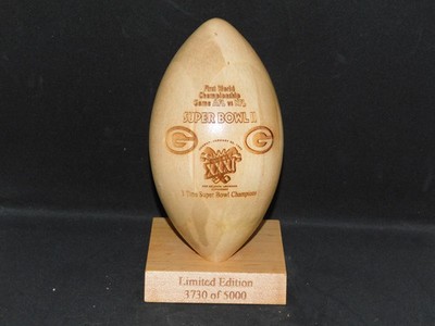 Green Bay Packers laser engraved Solid wood football 3x Super Bowl limited ed.