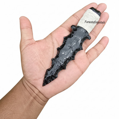 Hand Knapped Obsidian Sword: Unique White Thread Detail - Custom Sizes Knife