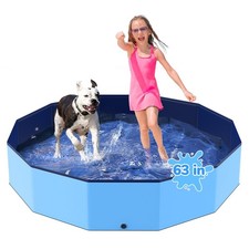 63'' Foldable Dog Pet Bath Pool, Heavy Duty Non-Slip Kiddie Pool, Plastic Pet...