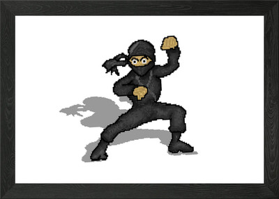 Pixel Art Ninja Figur gerahmtes Wandbild Poster Leinwanddruck Bild