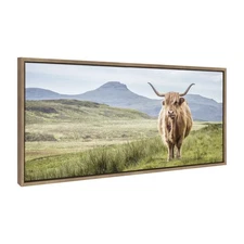Sylvie Highland Cow Mountain Landscape Framed Canvas Wall Art by The Creative...