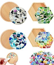4 Sets DIY Mosaic Kits for Adults with Wooden Coasters, Mixed Color Glass Mos...