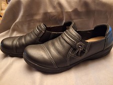 WOMENS CLARKS Collection CHEYN MADI BLACK TUMBLE LEATHER SLIPON LOAFERS SHOES 9