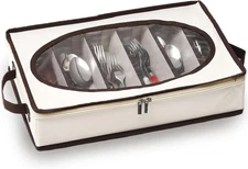Silverware Organizer with Zipper Lid 16.5"×10.6"×3.5" Flatware Storage Box wi...
