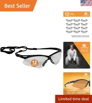 V30 Nemesis Safety Glasses , Clear Lenses, Black Frame, Unisex Eyewear for Me...