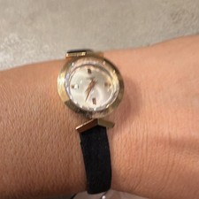 Longines Donna Orologio da polso analogico cinturino nero cassa/lunetta oro