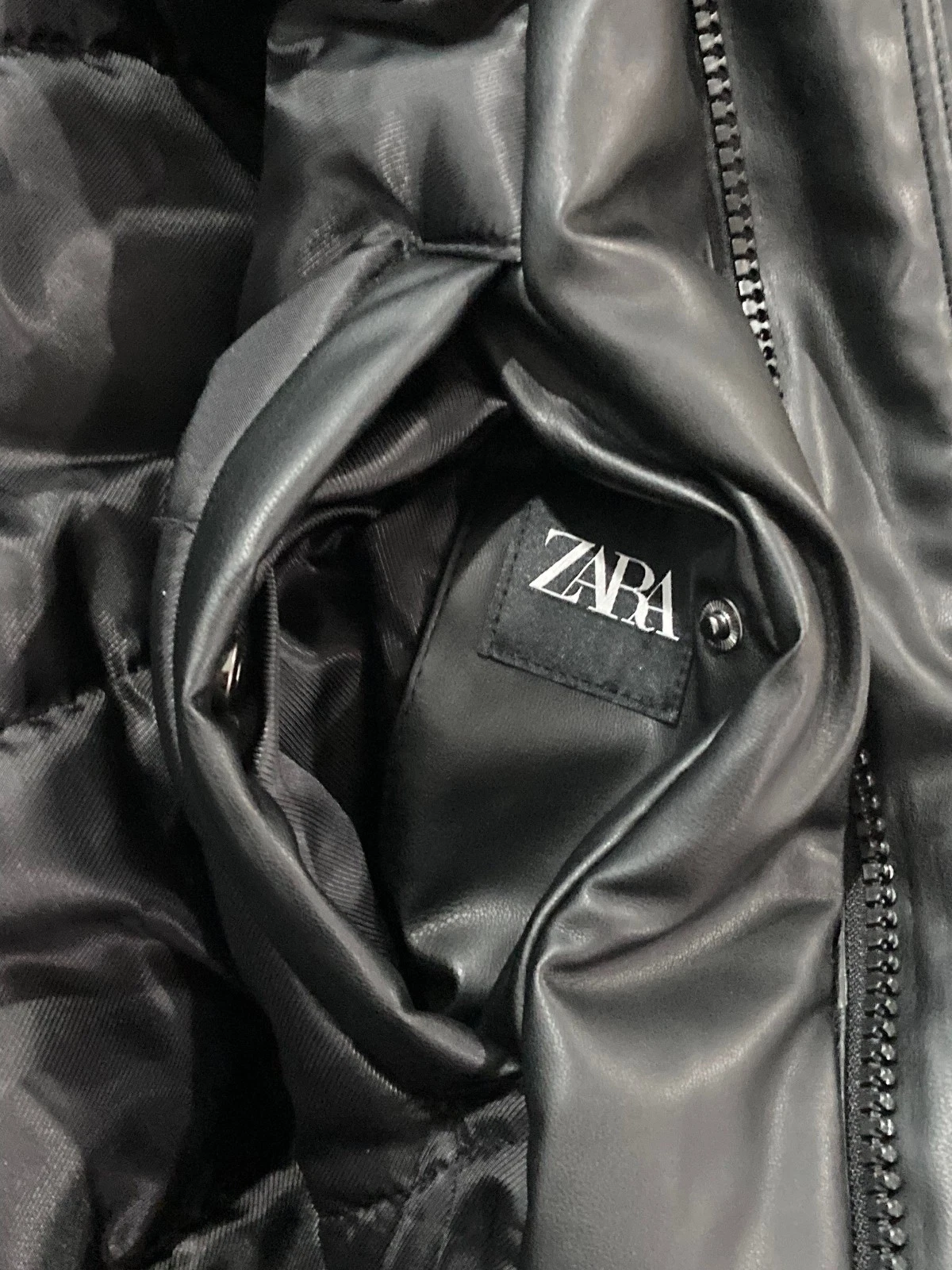 NWT ZARA Vegan Leather Oversized Bomber Puffer Jacket Men's Sz XLarge Black - product detail image 9