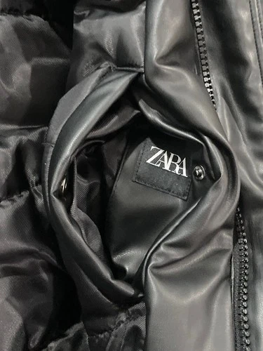 NWT ZARA Vegan Leather Oversized Bomber Puffer Jacket Men's Sz XLarge Black image 9