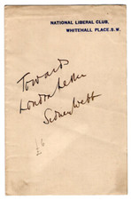 Sidney Webb 1859-1947 Signed Slip / Autographed Socialist, Economist, Reformer