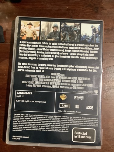 The Classic War Movie Collection FULL METAL JACKET Good Condition R4 Pal - Picture 2 of 2