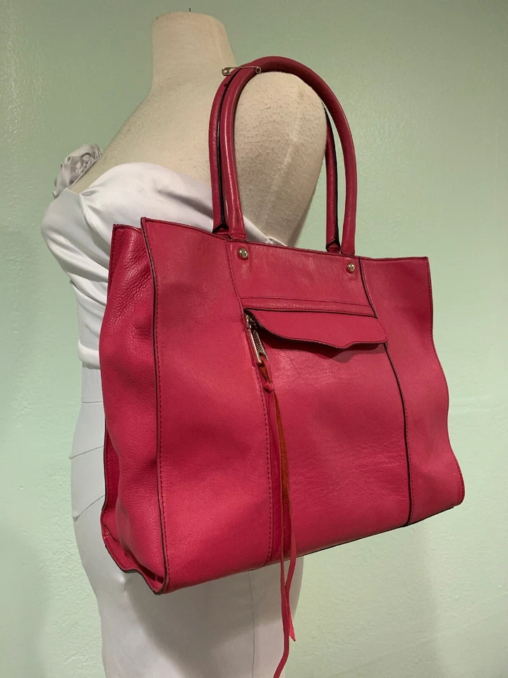 Rebecca Minkoff Pink Leather MAB Large Tote Shoulder Bag Portfolio Auth - Image 2 of 4
