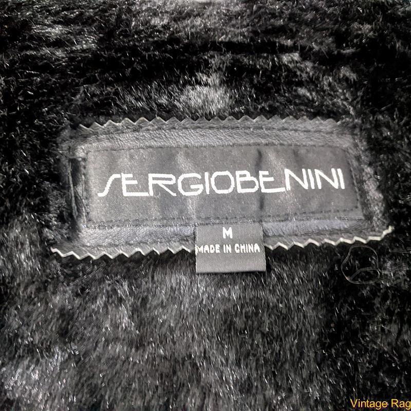 SERGIO BENINI Leather Bomber JACKET mens Size M Black pile SERGIO BENINI Leather Bomber JACKET mens Size M Black pile