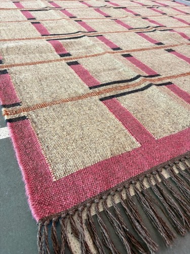 Wool and Jute Rug Handmade, Kilim Dhurrie Rug, Traditional Indian/WOOL JUTE - Picture 4 of 9