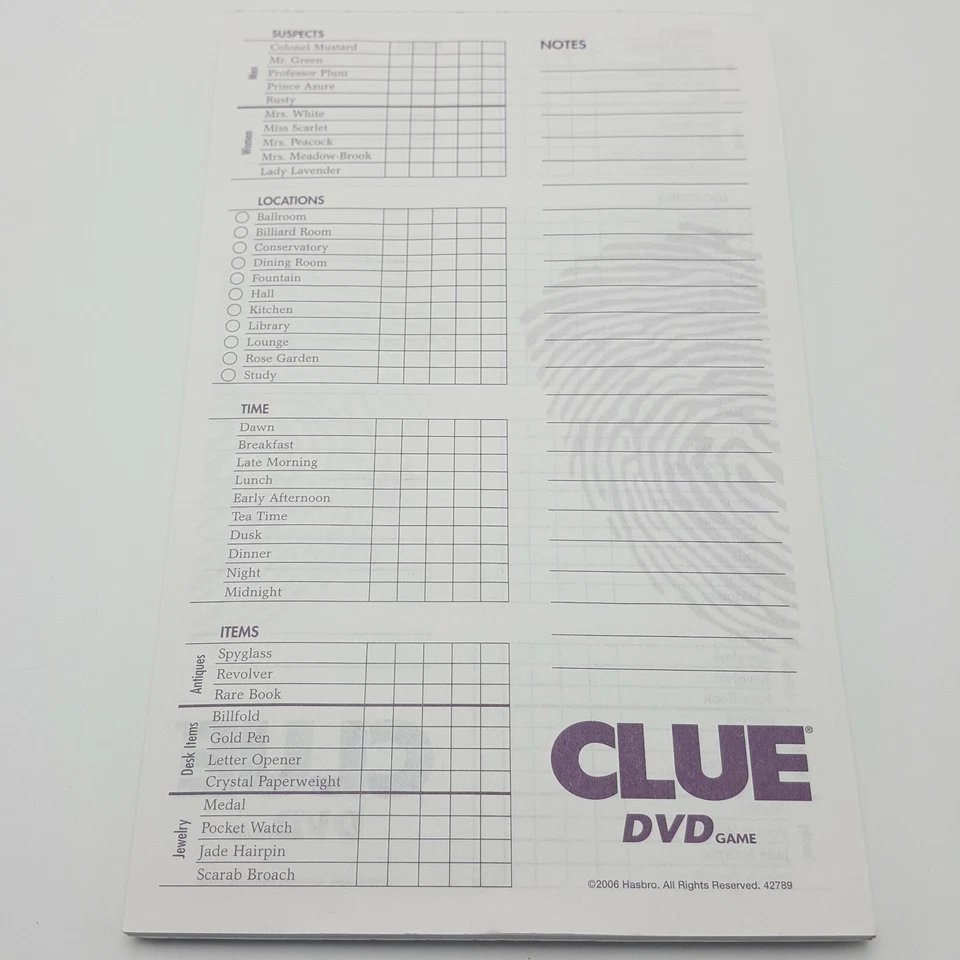 Clue DVD 60 Double Sided Score Pad Sheets Replacement Game Part 2006 - Image 2 of 4