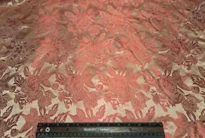 Pink/Red Damask Jacquard 100% Rose Silk Fabric 54'' Wide, By The Yard (JD-390)