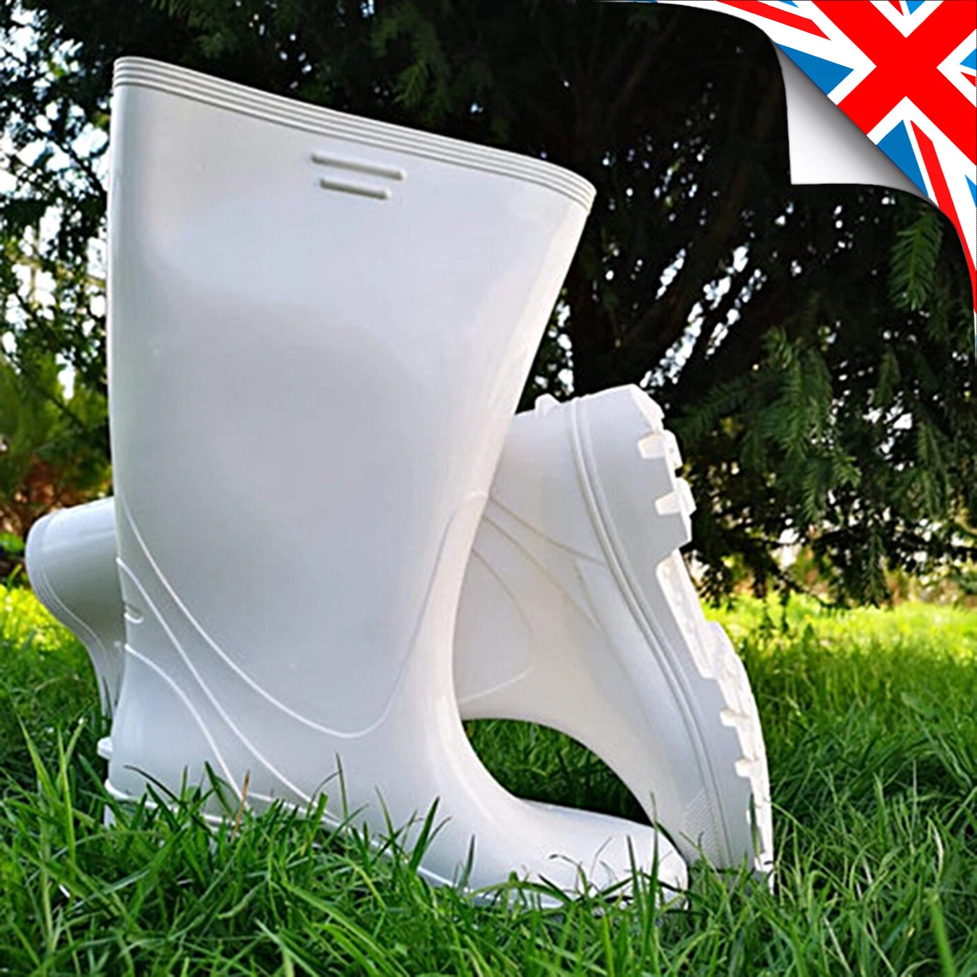 Waterproof BOOTS Men Wellington Walking Farming Fishing Wellies - Rubber WHITE