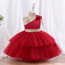 Fashion Tulle Layers Flower Girl Dresses Red Champagne Gold Waist Belt Dress