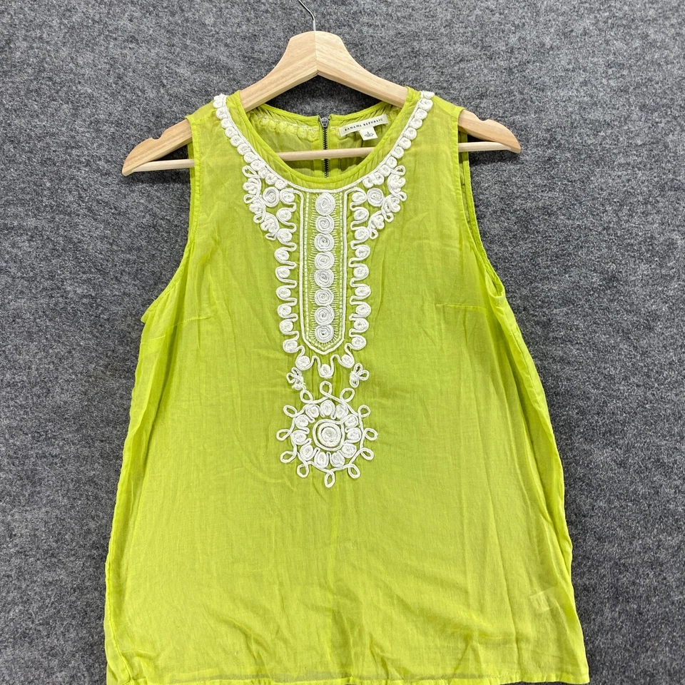 Banana Republic Blouse Women 2 Green Geometric Crochet Zipper Cotton Sleeveless - Image 3 of 4