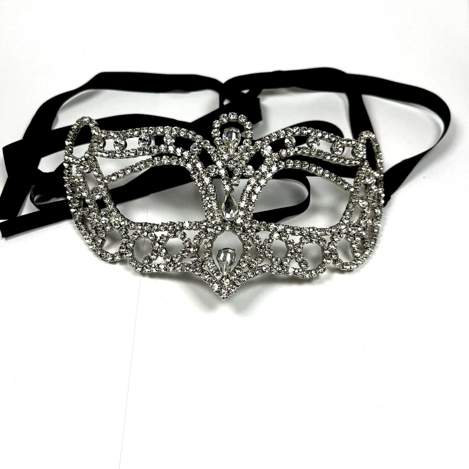 Masquerade Mask Prong Set Clear Crystal Rhinestone Venetian Party Prom - Image 3 of 4