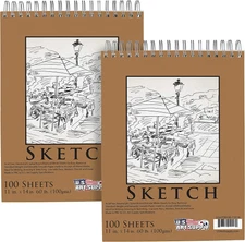 11" X 14" Top Spiral Bound Sketch Book Pad, Pack of 2, 100 Sheets Each, 60Lb (10