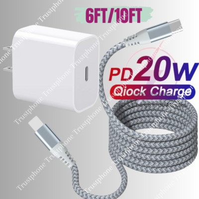 For iPhone 13 12 14 X Fast Charger Cable Cord 20W USB C Power Adapter Cube Block