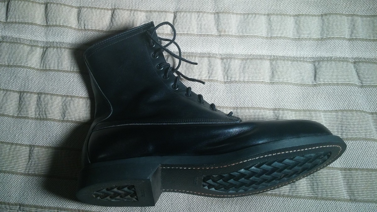 Wolverine Combat Boots Mens 6.5 R Black‎ Leather Military Safety Toe 1992 USA Vintage Wolverine Biltrite Combat Boots Mens Size 8 ST Black  main image 3