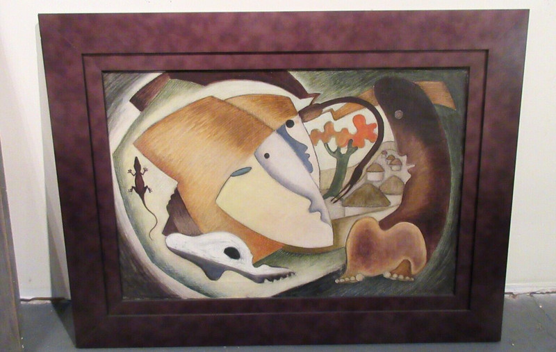 PICASSO STYLE ! African themed painting signed J.C. Georgi a fine estate piece !