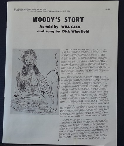 WOODY'S STORY AS TOLD BY WILL GEER & SUNG BY DICK WINGFIELD 1973 FOLKWAYS REC US - Picture 3 of 7