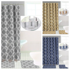 19PC Bathroom Bath Rugs Mats and Shower Curtain Set w/Accessories 2-Tone Color