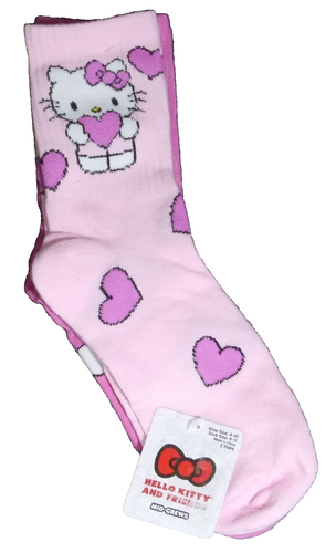 NEW Hello Kitty Women 2 Pk Mid Crews Socks Shoe Size 4-10