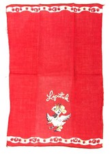 Vintage 1940s 1950s Red Cotton Lipstick Hanky Handkerchief Duck in Hat 8x12"