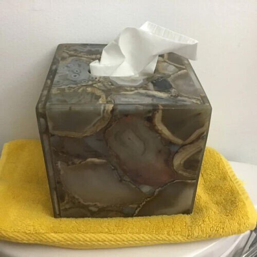 5x5 Natural Agate Stone Tissue Box Cover, Bathroom / Bedroom / Kitchen Decor Box - Picture 1 of 3