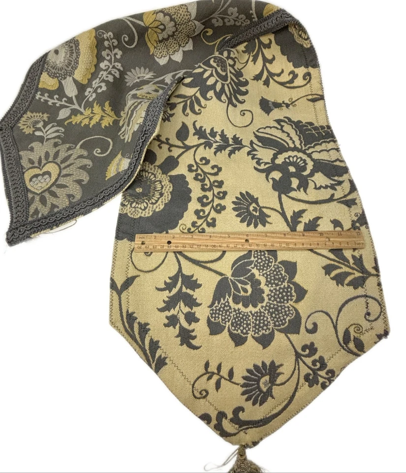 Tapiz amarillo gris jacquard brocado mesa corredor borla reversible Foto 4 de 4