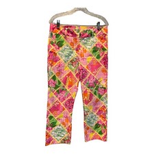 Vintage 90  s Lilly Pulitzer Tropical Patchwork Multi-Color Pants Size 8