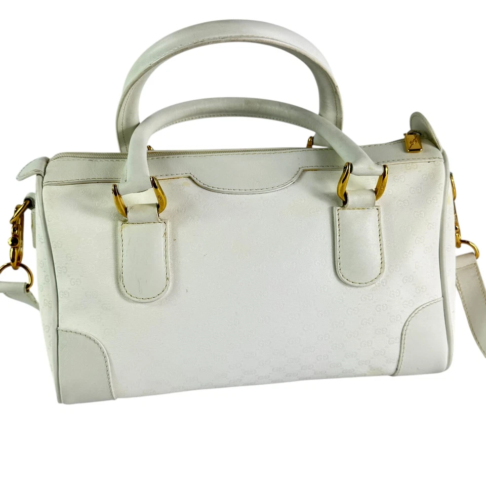 GUCCI Auténtico Bolso de Hombro Cartera Borde Cuero Lona Blanco Hecho en Italia Foto 4 de 4