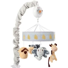 Oberlux Musical Baby Crib Mobile Jungle Animal Safari Theme Gray/Tan OBLX105