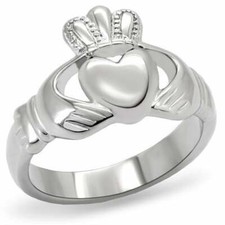 Women'S Stainless Steel Heart Shaped Irish Claddagh Ring No Stone Tk160