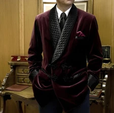 Smoking Jacket purple Velvet Double Breasted Smoking jacket for men dinner coat