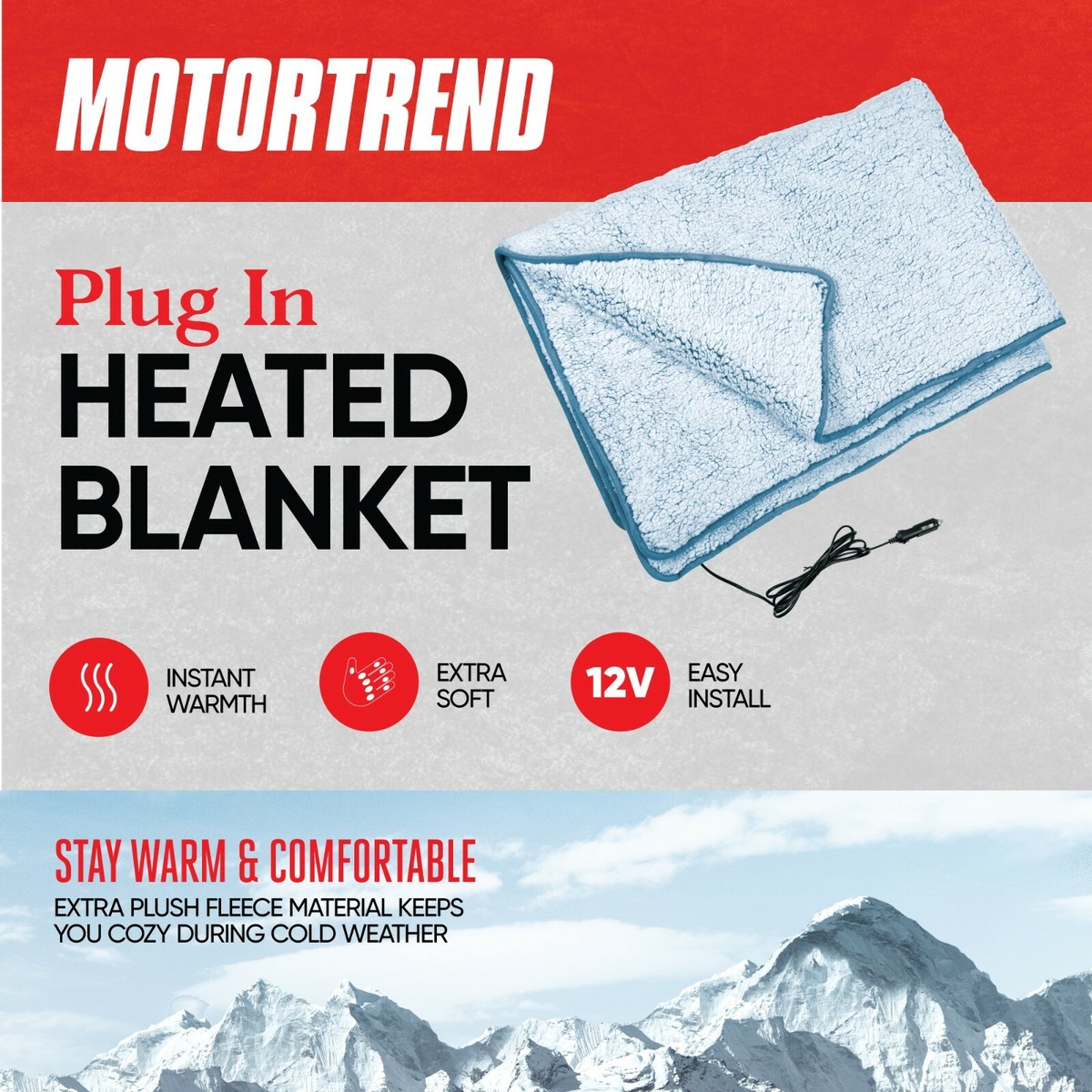 Motor Trend 12V Heated Blanket for Car - Travel Throw Electric Car Blanket  | eBay